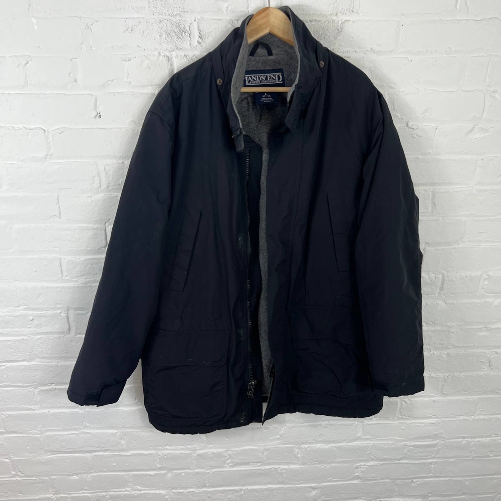 Lands' End Men's Full Zip Windbreaker Coat Jacket Long Sleeve Black Size L
